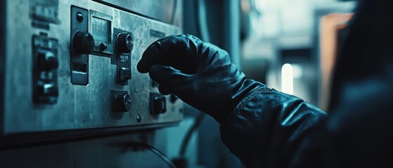 Control room operator monitoring data in a dimly lit facility during nighttime