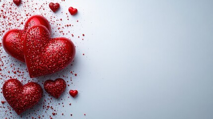 Valentines day background. Red heart, romantic gift on love white background. Valentine heart decoration for flat lay banner with copy space