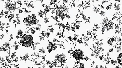 Elegant Black and White Floral Pattern with Intricate Designs