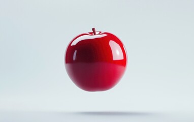 A glossy red apple captured mid-air on a bright white background