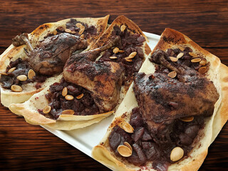 Musakhan – sumac onion flatbread with chicken with Olive Oil and Almond, Palestinian traditional dish