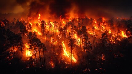 Wildfire Devastating a Dense Forest Landscape