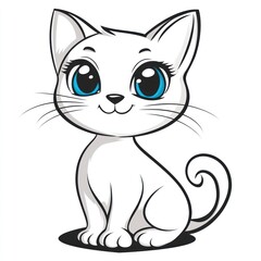 Obraz premium Adorable cartoon white kitten, sitting, digital illustration, isolated, children's book