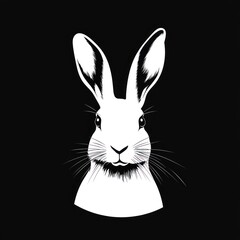 Fototapeta premium White rabbit portrait, black background, graphic design, illustration, logo