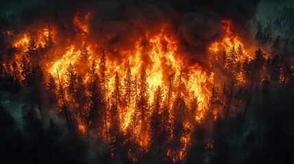 Fototapeta premium Wildfire Spreading Rapidly Through Dense Forest