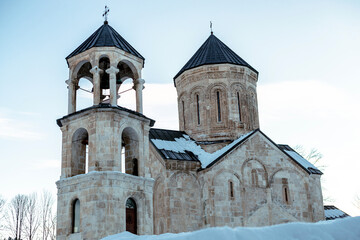 Fototapeta premium Orthodox church in Nicortsminda, region Racha region in Georgia. A significant Christian temple built in 11 century. Symbol of faith.