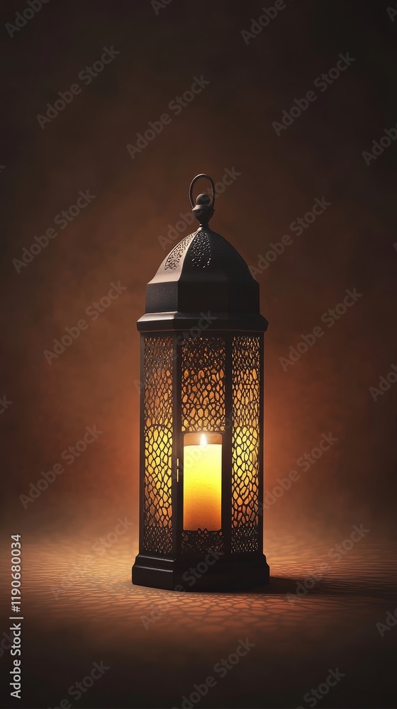 Aufkleber beautifully crafted lantern with a glowing candle illuminating a dark background, creating an ambien