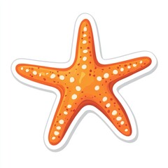 Orange starfish sticker, ocean theme, isolated, white background, kids craft