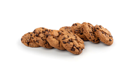 Chocolate chips cookies isolated, American biscuits, cocoa confectionery cake, sweet morsels bakery