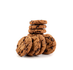 Chocolate chips cookies isolated, American biscuits, cocoa confectionery cake, sweet morsels bakery