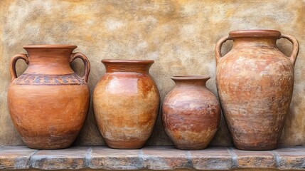 Ancient Clay Pots Collection Rustic Brown Pottery Jugs