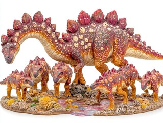 Stegosaurus family model, prehistoric scene, educational toy