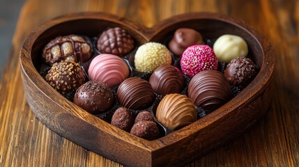 Obraz premium Heart-shaped chocolate gift box filled with assorted truffles and candies