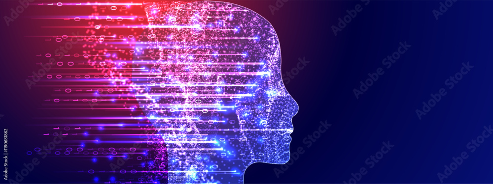 Aufkleber Artificial Intelligence. Technical background with a silhouette of a man. Big data concept. Machine cyber mind.