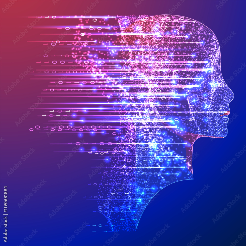 Aufkleber Artificial Intelligence. Technical background with a silhouette of a man. Big data concept. Machine cyber mind.