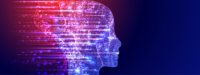 Artificial Intelligence. Technical background with a silhouette of a man. Big data concept. Machine cyber mind.