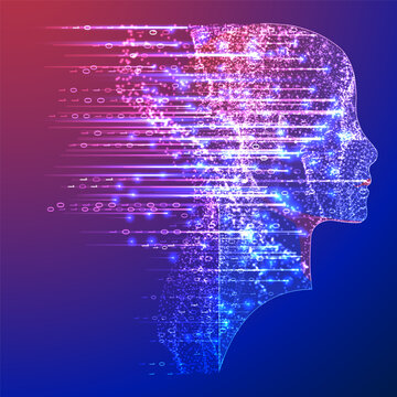 Artificial Intelligence. Technical background with a silhouette of a man. Big data concept. Machine cyber mind.
