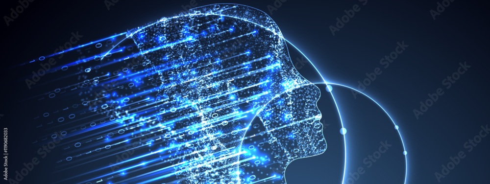 Aufkleber Artificial Intelligence. Technical background with a silhouette of a man. Big data concept. Machine cyber mind.