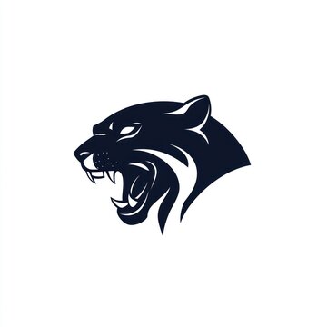 Roaring panther head profile, vector art, white background, logo design