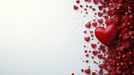 Valentines day background. Red heart, romantic gift on love white background. Valentine heart decoration for flat lay banner with copy space