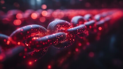 Glowing red chain links, digital concept.