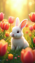 Fototapeta premium Adorable Cartoon Bunny in a Garden