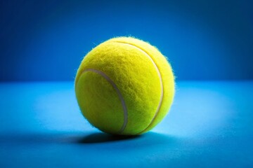 Minimalist Yellow Tennis Ball on Blue Background Stock Photo
