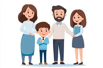Obraz premium A family of four, a man and a woman with a child, are smiling