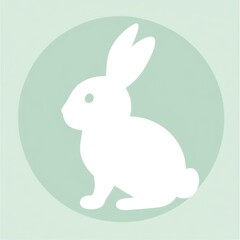 Obraz premium White rabbit sitting, pastel circle, spring background, Easter design