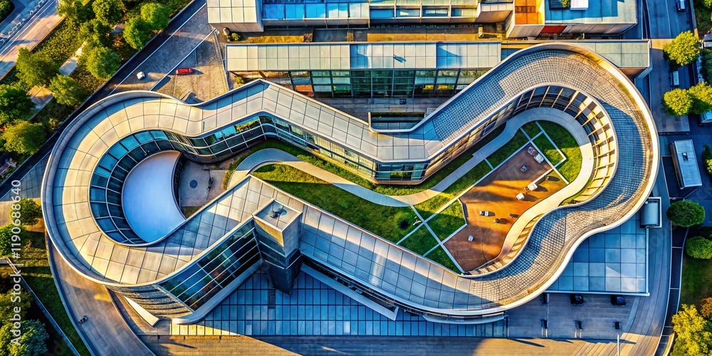 Poster modern architecture: who says? intriguing building design with question mark shape