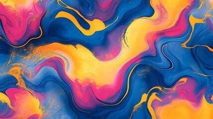 Fototapeta premium Abstract Swirling Paint Design in Blue Pink and Gold