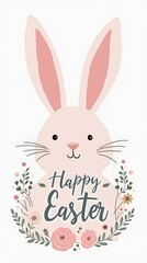 Obraz premium A modern gift card mockup for Easter with bunny silhouettes, floral accents, and bold 'Happy Easter' typography