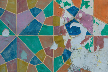 Colorful mosaic on the wall. Street art. Tbilisi, Georgia.