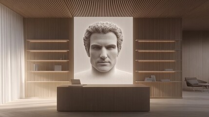 Modern Office Interior Featuring 3D Art Sculpture on Wall
