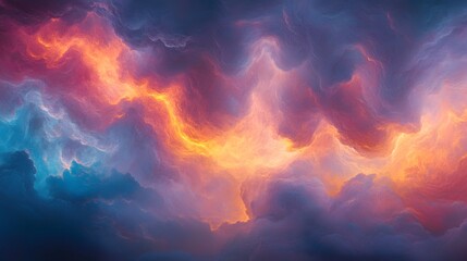 Abstract Celestial Cloudscape with Vivid Hues of Orange and Blue