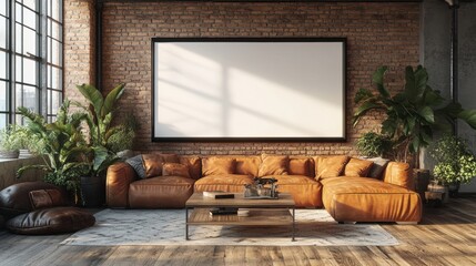 Cozy Living Room with Leather Sofa and Large Window View