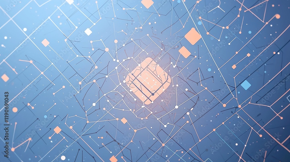 Poster abstract illustration of artificial intelligence depicting a complex web of interconnected networks,