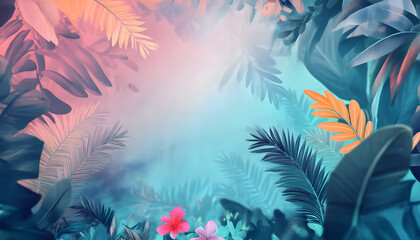 Serene Tropical Foliage Background With Delicate Flowers