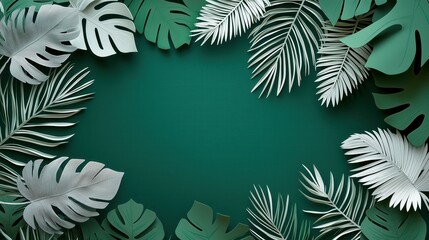 Naklejka premium Green Tropical Leaf Arrangement on Solid Background for Decor