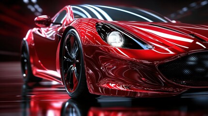 A sleek sports car clipart in vibrant red, with detailed headlights and glossy reflections