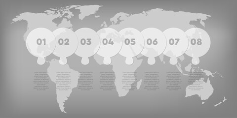 Transparent diagram infographic process on 8 steps