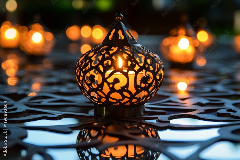Aufkleber elegant decorative lanterns with filigree pattern casting a warm glow on a relaxed evening table set