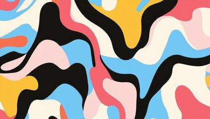 Colorful Abstract Fluid Shapes in Soft Pastel Tones and Bold Lines