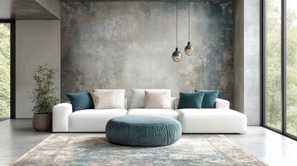 Modern minimalist living room with stylish furniture and decor
