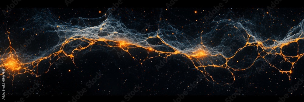 Poster cosmic web of energy abstract neural network pattern with fractal orange connections