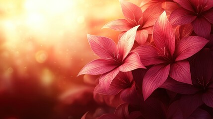 Fototapeta premium Sunlit pink flowers, bokeh background.