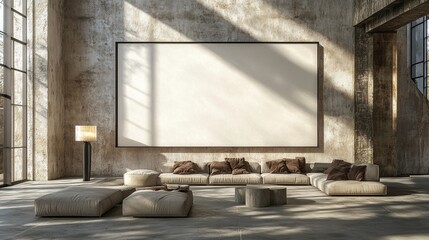 Modern Spacious Living Room with Minimalist Furniture and Large Canvas