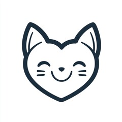 Happy heart-shaped cat icon, digital illustration, white background, pet logo