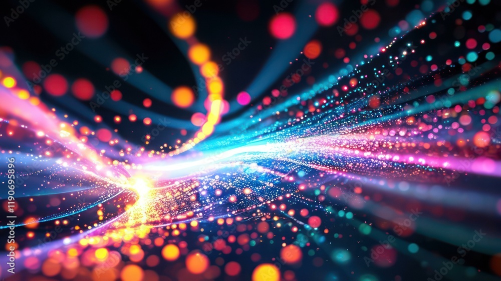 Aufkleber vibrant abstract digital composition with colorful light trails and shimmering particles conveying e