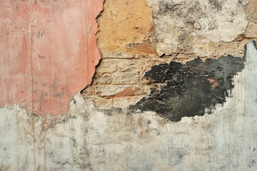 A section of a rustic brick wall with a slightly exposed corner, showcasing layers of weathered material 